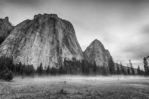 黒と白 アート印刷 キャンバス壁紙 ヨセミテ国立公園 アメリカ 樹木 山 霧 朝 部屋飾り背景絵画 キャンバス写真 壁紙ポスター はがせるシール式 写真 特大 絵画 壁飾り 105cmx70cm Diy 工具 ガーデン