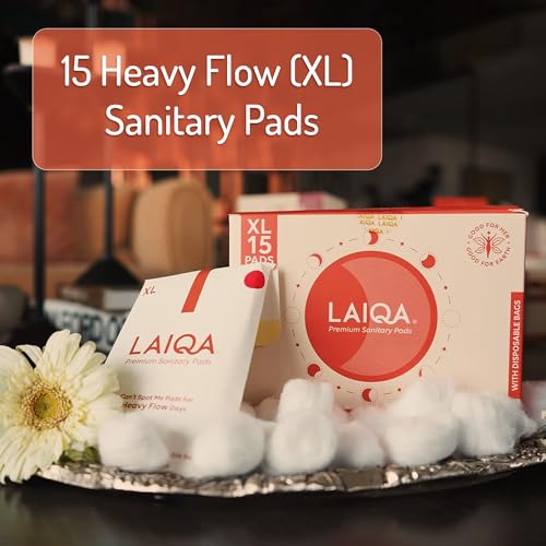 Image of LAIQA Sanitary Pads For Women XL - 15 Pads With 15 Disposable Bags & 3 Panty Liners | Cotton Soft Rash-Free Comfort | Double-Wing Leak Protection | Toxin-Free & BIS Certified