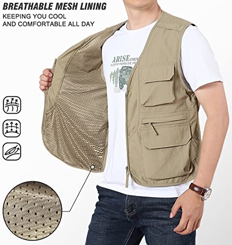LOUECHY Men's Fishing Vest Lightweight Safari Travel Vest Utility Cargo Vest with Multi Pockets4