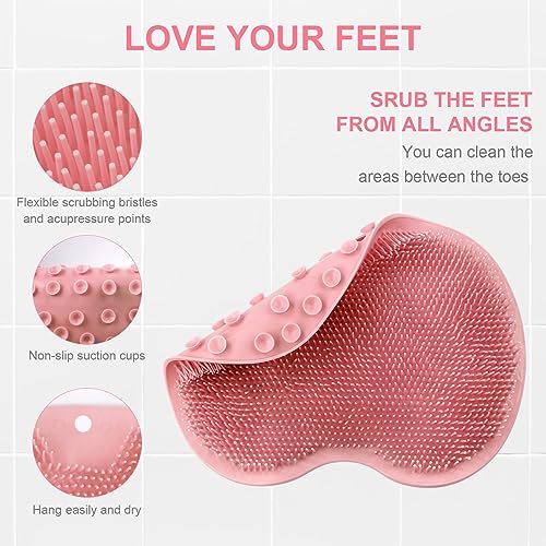 ACWOO Fußbürste Große, Fußwäscher Fuss Wäscher Bath Massage Pad mit Rutschfesten Saugnäpfen, Fußbad Fußmassagegerät Dusche Fußwaschmatte Foot massager für Pediküre, Fußpflege Entspannung(Rosa) 2