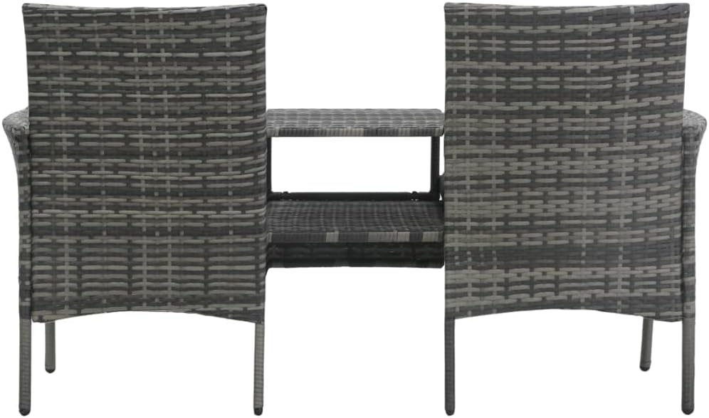 vidaXL Modern 2-Seater Patio Sofa with Tea Table - Weather-Resistant & Lightweight - Poly Rattan Outdoor Furniture Set - Anthracite