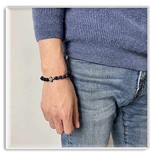 Image of Xusamss Fashion 8MM Matte Agate Beads Bracelet Cross Elastic Bracelet,7 1 /2 Wrist