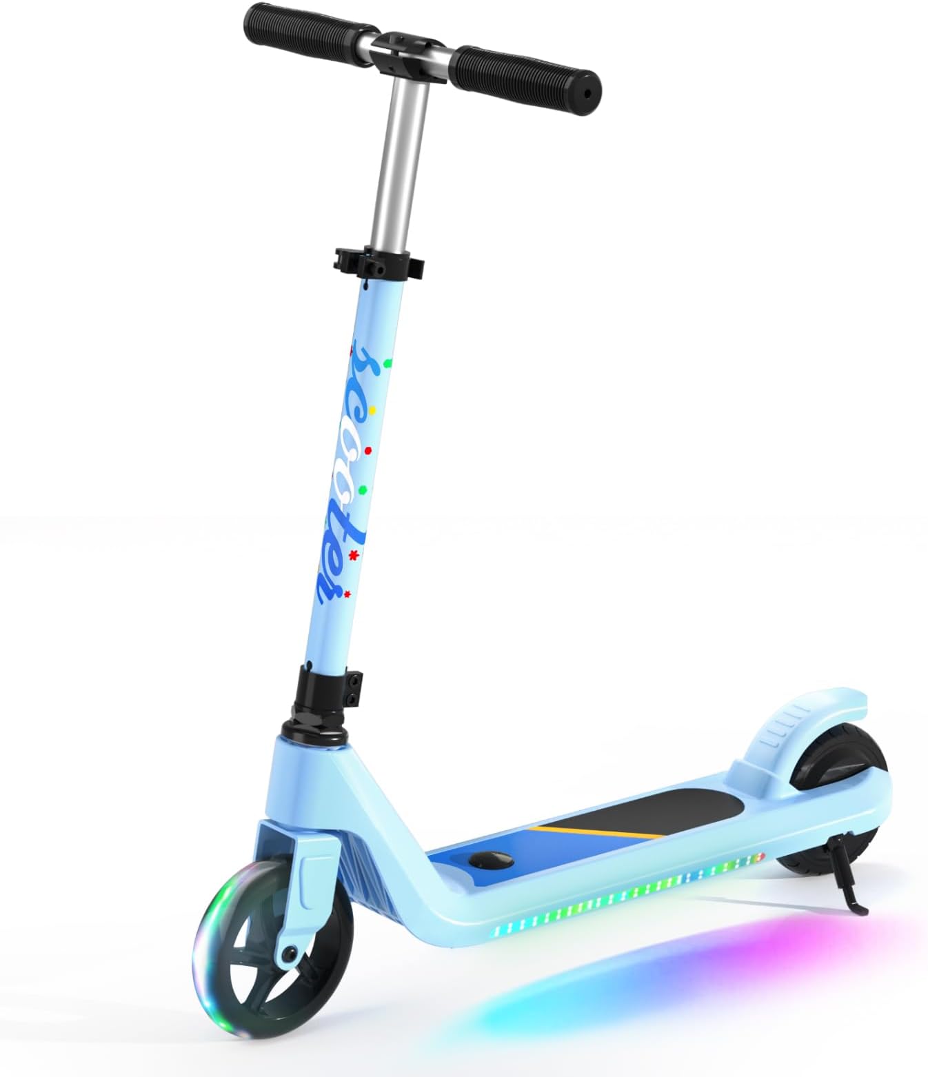 LINGTENG Electric Scooter for Kids Age 6-10, Kick-Start Boost Scooter with Adjustable Speed and Height, Flash Wheel & Deck Lights