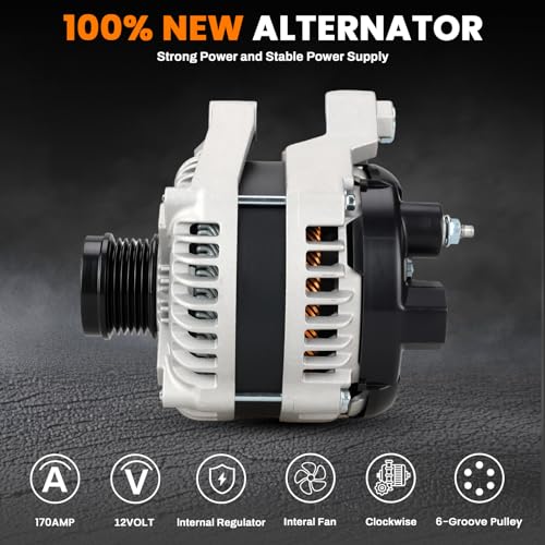 Image of 104211-0261 High Output Alternator 170A 12V Compatible with 2017-2020 GMC Acadia, 2017-2020 Cadillac XT5, 2020 Cadillac XT6, 2019-2022 Chevrolet Blazer 3.6L 6-Groove Clockwise