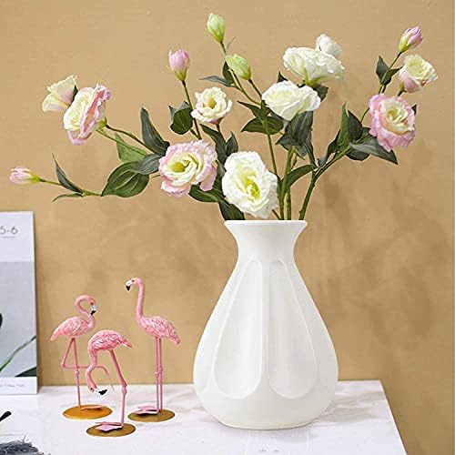 Flower Vase Plastic Ceramic Look ,White Vase Unbreakable, Geometric Modern Minimalist Style Home Décor Vase for for Home Decorations, Bathroom, Living Room, Table, Shelf, Office Décor(EWhite)