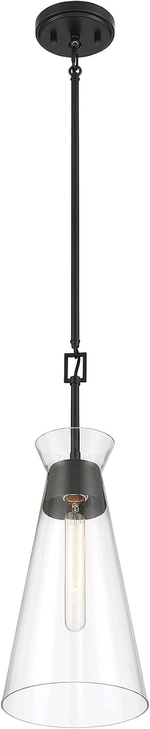 Savoy House 7-1831-1-89 Lakewood Mid-Century Modern Vintage Clear Glass Pendant, 1-Light 60 Watt, 22" H x 8" W, Matte Black