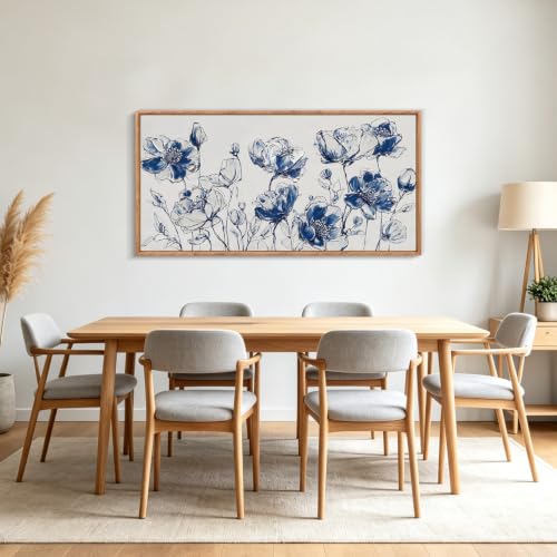 Image of CHDITB 3D Blue White Chinoiserie Floral Wall Art, Vintage Botanical Decor