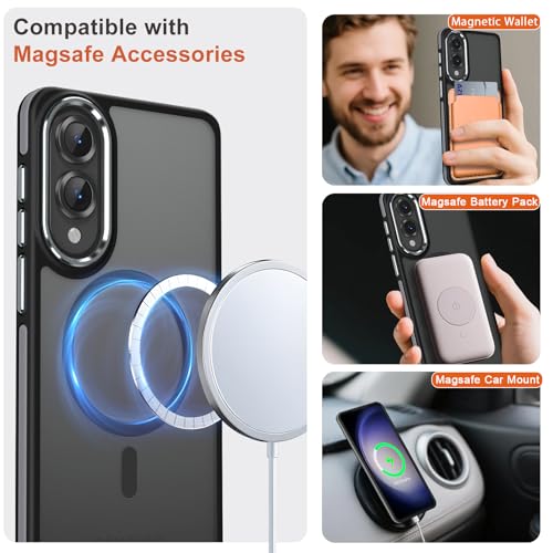 Image of MALEWOLF Case for Samsung Galaxy S25 Edge, Matte Translucent Magnetic Cover [Compatible with Magsafe] [Anti-Slip Grip], Military Grade Shockproof Hybrid Color S25 Edge Phone Case (Black /Grey)