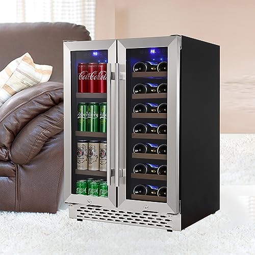 Garvee LXAI-PHO_0XWZ Wine and Beverage Refrigerator-2 Independent Temperature Zones, Large Capacity & Removable Rack, Built-in or Freestanding Installation, with Lock, Black