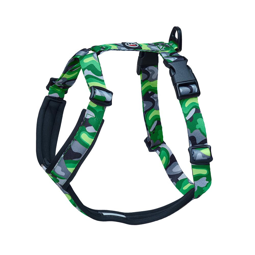 FINNERO CAMOCOLOR adjustable dog harness, Y-shaped with neoprene padding, sporty comfortable easy to use harness (green, XL)