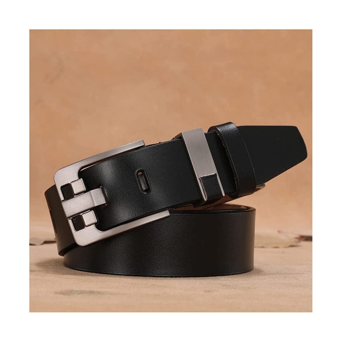 LIOONS Ceinture à la Mode Ceinture habillée en Cuir véritable pour Hommes 100% avec Boucle à Une Seule Broche Ceinture de Travail en Jean Vintage pour Le Travail et Les Affaires Confortable