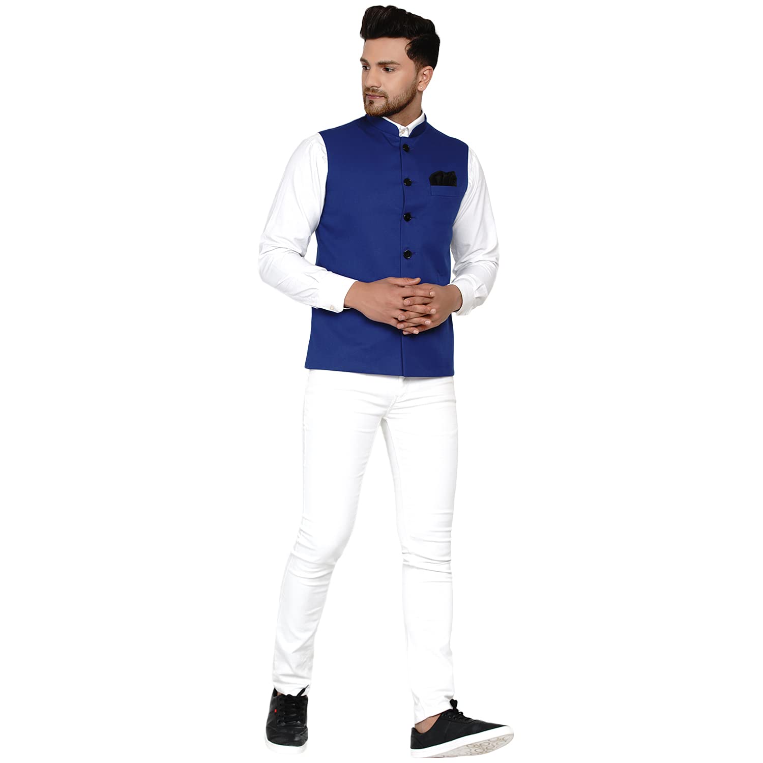 Veera Paridhaan Men's Solid Nehru Jacket (Blue, Size-36) 3