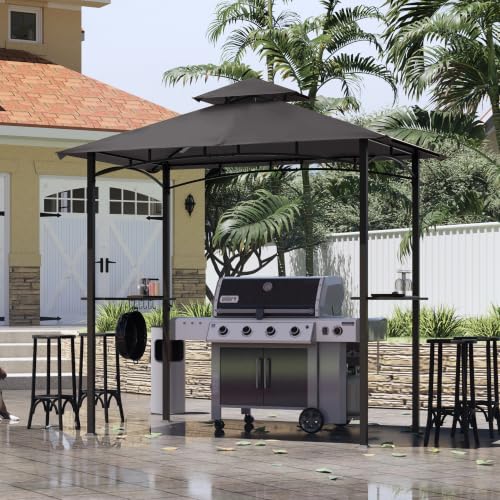 Image of MASTERCANOPY 8 x 5 Grill Gazebo Outdoor BBQ Gazebo Canopy with 2 LED Lights (Dark Gray)