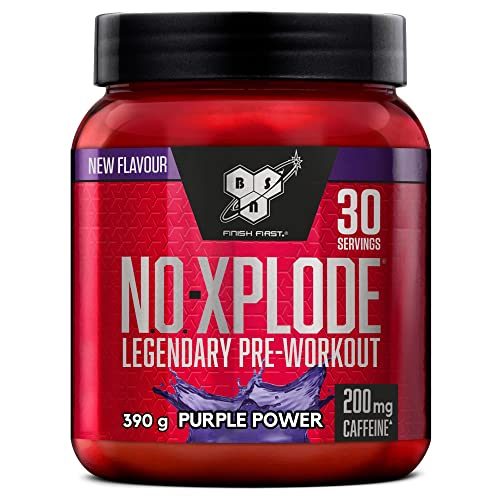 BSN Nutrition N.O. Xplode Suplemento Alimenticio en Polvo para Preentrenamiento, Apoyo de Energía y Concentración con Cafeína, Aminoácidos, Vitamina C y Zinc, Explosión Púrpura, 30 Porciones, 390 g