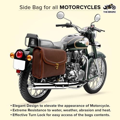 Alforja para motocicleta THE BIKERZ color marrón, cuero sintético impermeable, con 3 abrazaderas de montaje miniatura 6