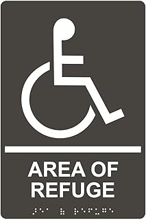 ComplianceSigns.com Area Of Refuge Sign, ADA-Compliant Braille and Raised Letters, 9x6 inch White on Charcoal Gray Acrylic with Mounting Strips