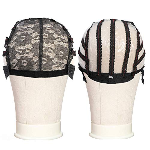FU SHEN Wig Caps for Making Wigs Black Swiss Lace Wig Cap with Adjustable Strap for Weave Wig Women Hairnets easy cap Stretch Adjustable Open Wig Cap with PVC Paper for DIY Wig(1Pcs-M)  