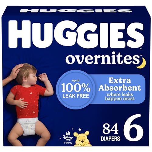 Image of Huggies Size 6 Overnites Baby Diapers: Overnight Diapers, Size 6 (35+ lbs), 84 Ct (2 Packs of 42), Packaging May Vary
