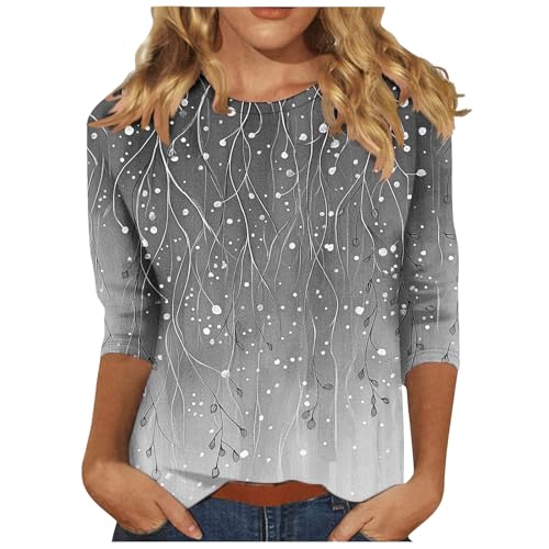 Image of 3 /4 Sleeve Tshirts Shirts for Women Vintage Flowers T Shirt Crew Neck Going Out Tops Elbow Length Sleeve Tops
