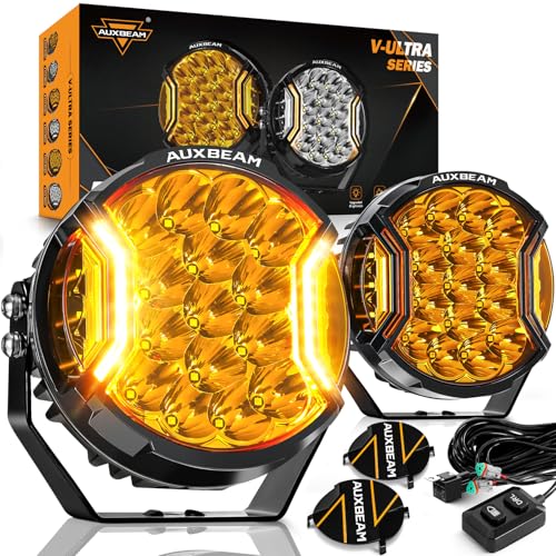 Image of Auxbeam V-Ultra Series 7-Inch Side Shooter Amber LED Offroad Lights 2-Pack | 270 Wide Coverage, DRL 3-in-1, Hyper Spot Lights, 26800LM 226W, Protective Covers, Round Fog Lights, Yellow Light Bar