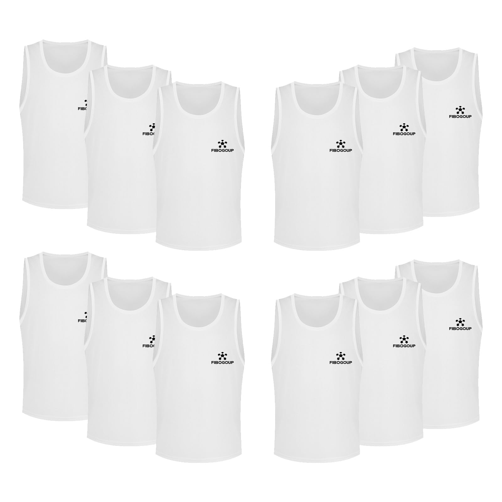 FIBOGOUP Football Bibs [12 Pack], Quick-Dry Multi Sports bibs,Durable Training bibs FOR Kids to Aldut,Universal size, suitable for various scenarios-White-S