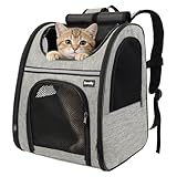 Zavothy Haustier Rucksack für Katzen und Hunde, Tragbar und Faltbar, mit Netzfenster und Gepolsterter Rückenstütze, Atmungsaktiv, Belastbarkeit bis 8kg (Grau)