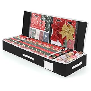 Wrapping Paper Storage Container, Ohuhu 40.5" Gift Wrapping Storage for 18-24 Rolls, Tear-Resistant & Waterproof 600D Oxford Cloth, Holiday Storage Solution for Christmas Supplies, Gift for Moms, Black