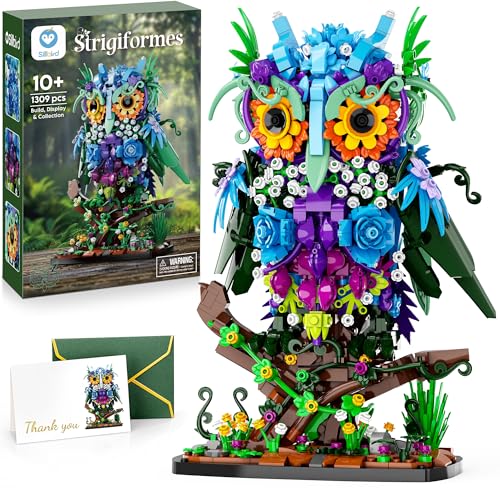 Sillbird Eulen Bauspielzeug Blumen von Botanicals Dekorative Sets für Erwachsene-Kreative Weihnachts- und Geburtstagsgeschenke (1309 Stücke-Grün)