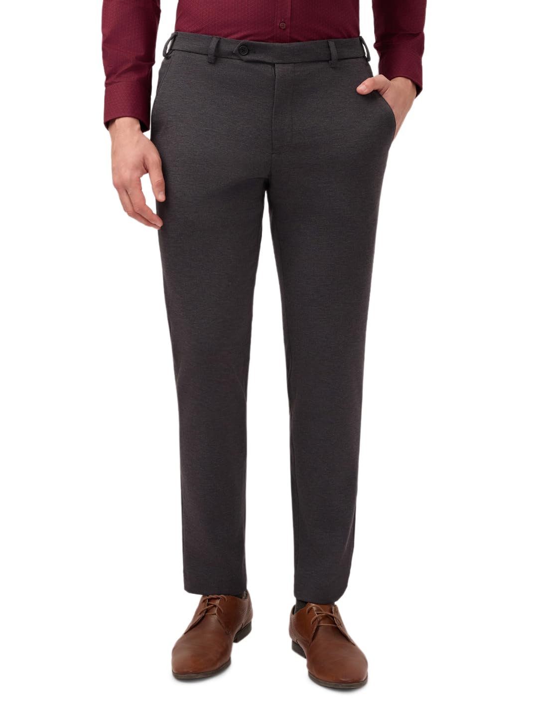 park avenue Men Super Slim Fit Twill Pattern Poly Spandex Blend Flat Front Formal Trouser Grey-picture-22