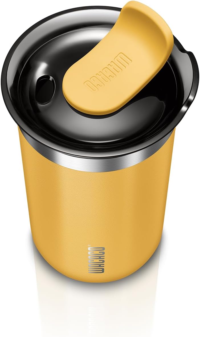 WACACO Octaroma Lungo Vacuum Insulated Coffee Mug, Double-wall Stainless Steel Travel Tumbler With Drinking Lid, 10 fl oz(300ml), Amber Yellow - Image 2