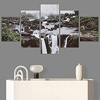 SIGNWIN 5 Panel Canvas Wall Art Mountain Waterfalls for Home Decorations Ready to Hang - 60