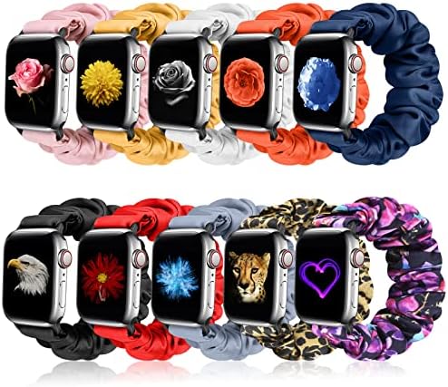 Fimpressiont 10 Packs Compatible with Apple Watch Bands Scrunchies 38mm 40mm 41mm 42 mm 44mm 45mm Women Girls Cute Cloth Pattern Printed Fabric Wristbands Straps Band for iWatch Series 8/7/6/5/4/3/2/SE