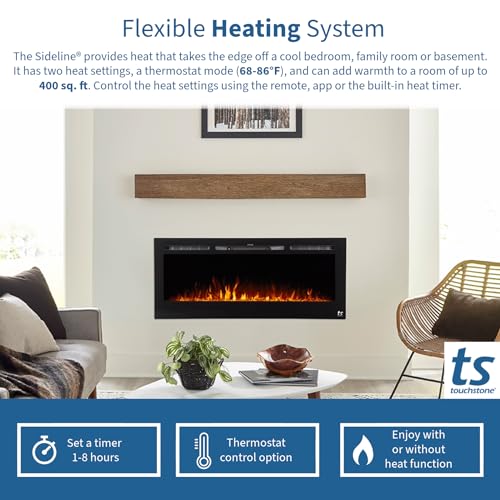 Touchstone Smart Electric Fireplace-The Sideline 45" Wide-in Wall Recessed - 30 Realistic Ember Color/Flame Options - 1,500W Heater w/Thermostat - Log & Crystal Hearth Options - Alexa/WiFi Enabled by Touchstone - Image 5
