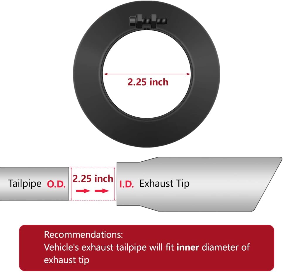 LCGP 2.25 Inch Inlet Exhaust Tip 2.25" x 3.5" x 12" Black Exhaust Tailpipe, Universal for Car Truck with Bolt On Design