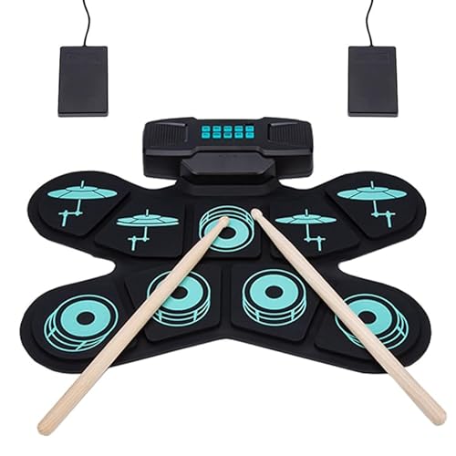 topgio 電子ドラム ロールアップドラム ポータブルドラム 9個ドラムパッド 10デモ曲 7ドラム音色 10リズム スピーカー内蔵 USB充電式 フットペダル ドラムスティック付き 練習/初心者/入門/子供/おもちゃ 外部オーディオ入力 練習用 日本語