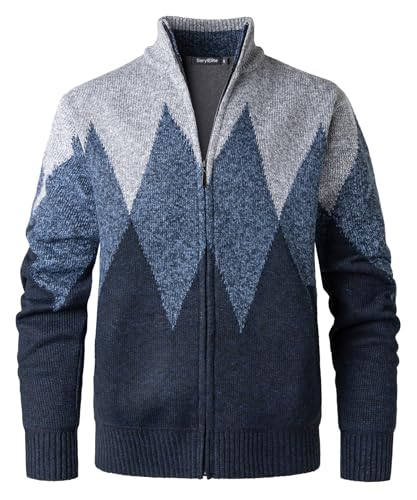 Beryielite Homme Gilet Cardigan Veste Ouvrez Front Zippé avec Tricoté Chaud Coupe rembourré Décontractée Manche Longue Chandail