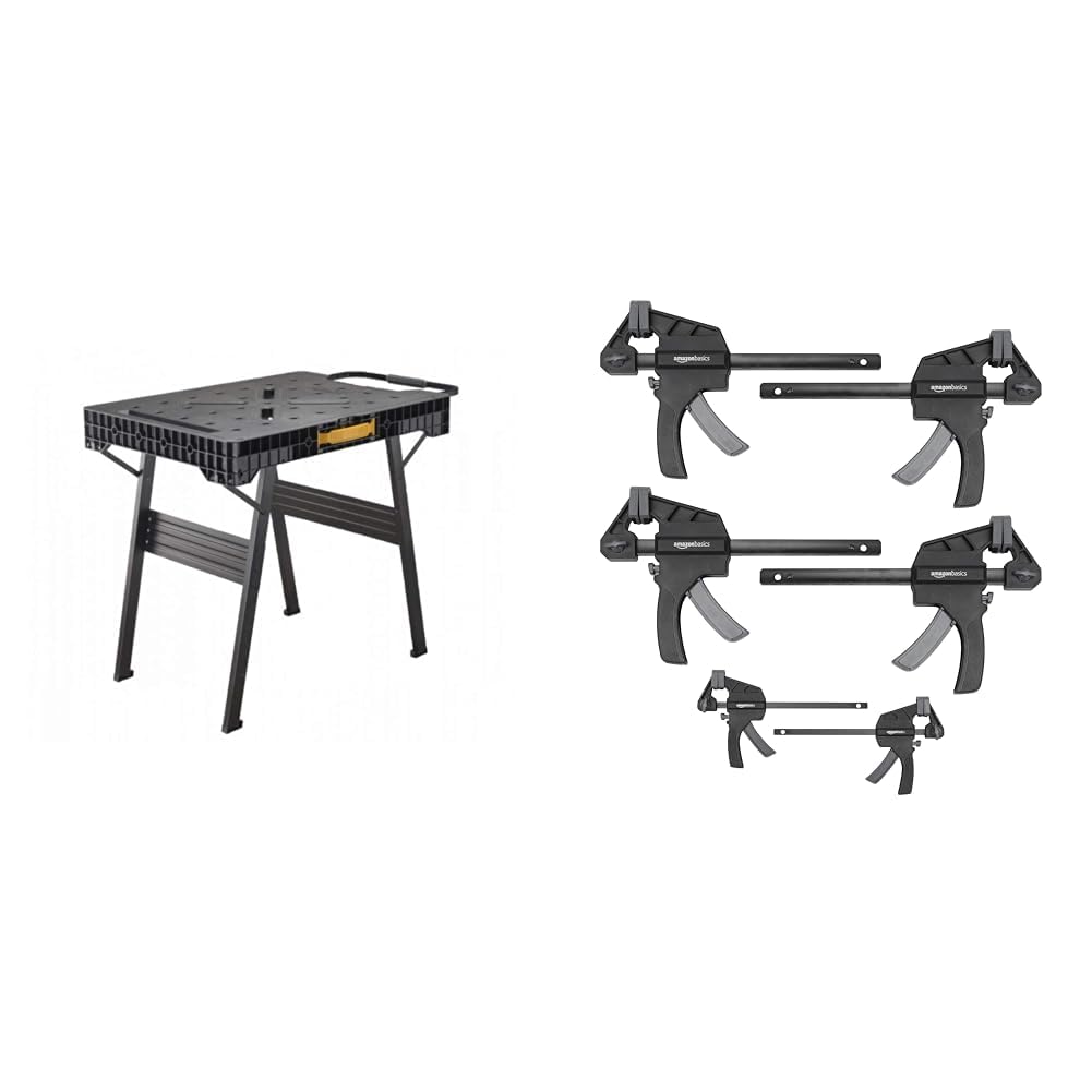 Stanley Établi Pliable FatMax FMST1-75672, 101 x 60 x 78 CM & Amazon Basics Serre-Joints Une Main Lot de 6-2 pièces 10,16 cm, 4 pièces 15,24 cm, Noir/Gris