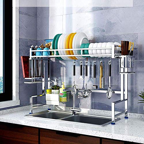 Over Sink Geschirrtrockner, Edelstahl Geschirrkorb mit Utensilienhalter Counter Organizer Geschirrablage Regal Küche Silber 64cm (25inch)