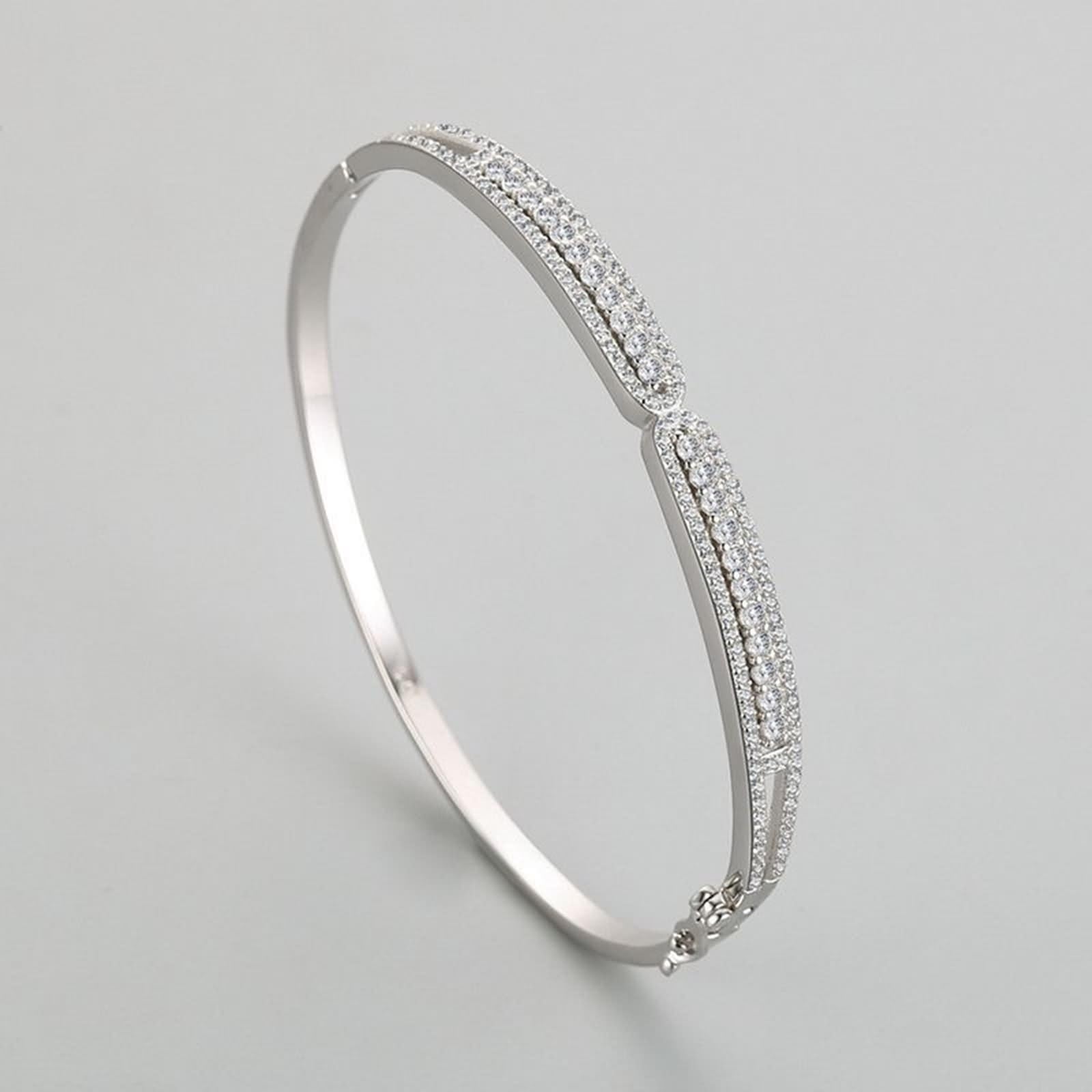 Pulseras para mujer a la moda, elegantes y brillantes con moissanita redonda, oro blanco/platino 950
