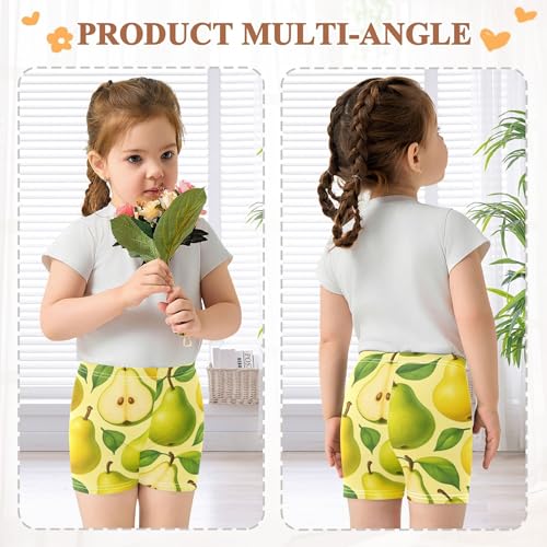 Joisal Girls' Biker Shorts Toddler Cotton Under Shorts for Dresses Stylized Whole Sliced Pears Yellow Kids Clothing 4t4