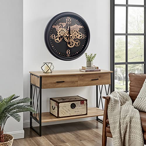Clxeast 24 Inch Wall Clock With Moving Gears,Large Industrial World Map Black Gold Metal Wall Clock For Modern Living Room Decor, Silent Non Ticking Unique For Office,Farmhouse #TOP5