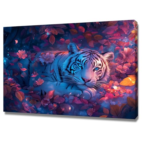 Tableau tigre bleu art mural sur toile 40x60cm peinture encadree salon