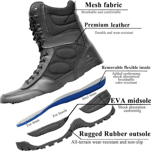 Image of Man Tactical Military Boots Black Men's Shoes Desert Combat Army Outdoor Hiking Shoes Side zipper