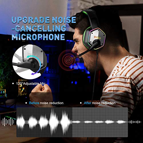 EKSA Fone de ouvido para jogos E1000, fones de ouvido de computador com microfone de cancelamento de