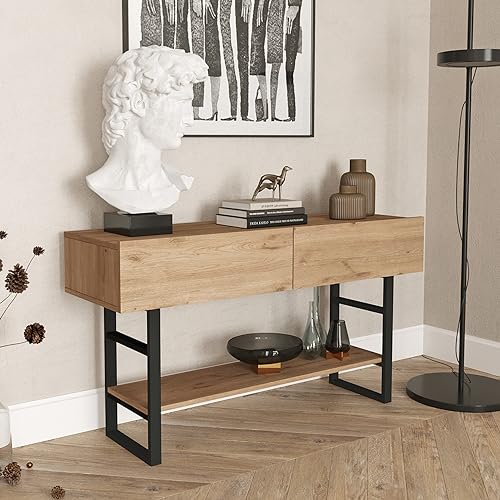 [en.casa] Table Console pour Salon Table d'Appoint avec Espace de Stockage Panneau de Particules...