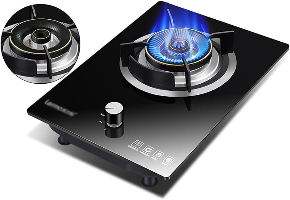 Burners Gas Hob Portable Home Kitchen Hob，Built In 1 Burner With FFD/FSD,Black Glass(Gloss)，Easy To Clean [Energy Class A]