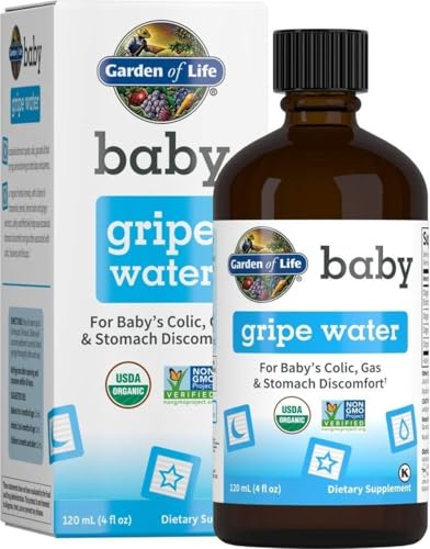 Image of Garden of Life Baby Organic Gripe Water for Babies Nighttime or Daytime Colic, Gas & Stomach Discomfort, Herbal Remedy for Baby - Chamomile Lemon Balm Ginger - (4 fl oz) Liquid