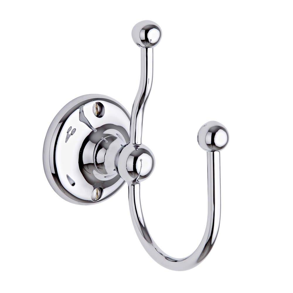 Milano Chrome Elizabeth Wall Mounted Double Bathroom Bath Robe Towel Hook Holder