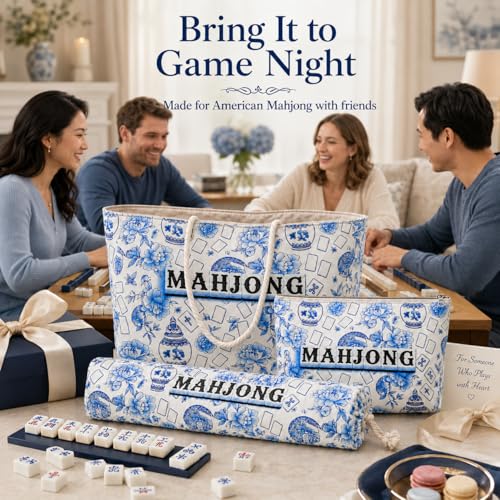 Set de 3 Bolsas para Mahjong Americano, Azul Floral miniatura 2