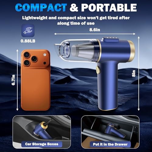 Image of Handheld Car Vacuum Cleaner, 2-in-1 Portable Mini Car Vacuum Cleaner,21000Pa High Power & Air Duster, Handheld Vacuum Cordless with LED Light and Multi-Nozzles for Car,Home,Office,Pet(Blue)